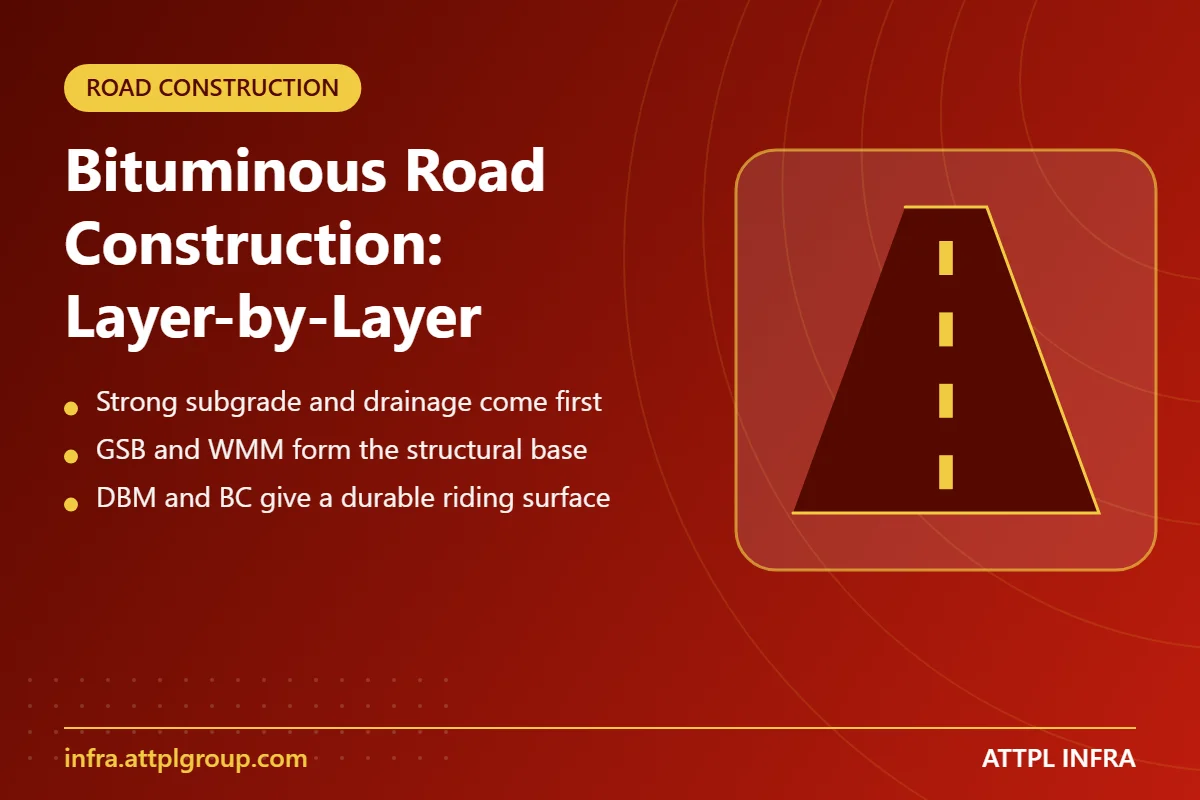 Bituminous road construction layers illustration - key points
