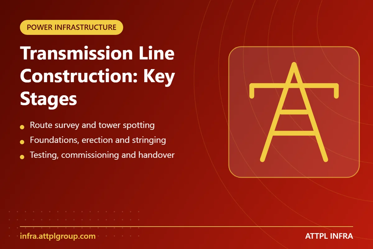 Transmission line tower construction stages illustration - key points